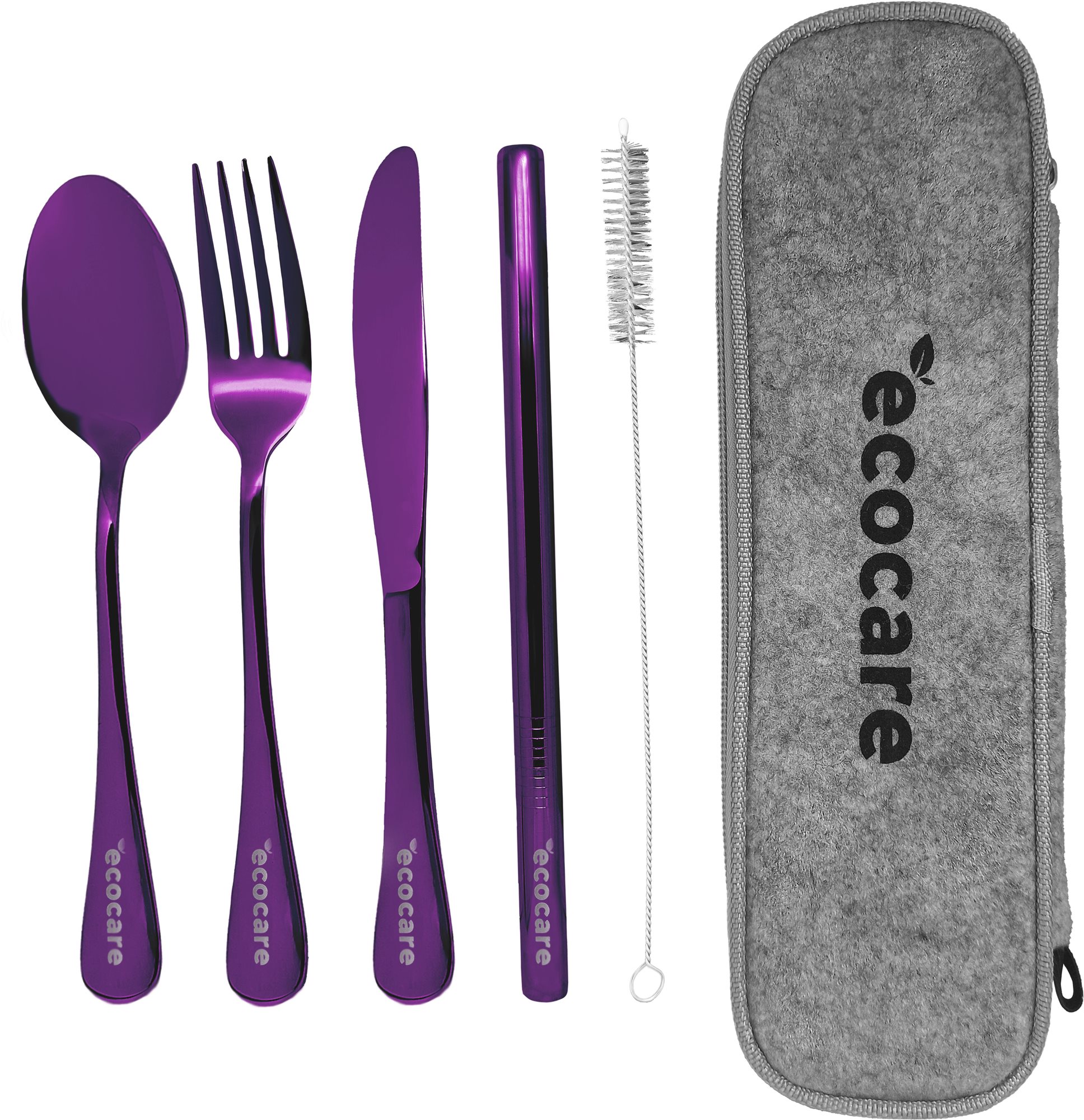 ECOCARE Cestovní sada příborů s pouzdrem Purple 4 ks