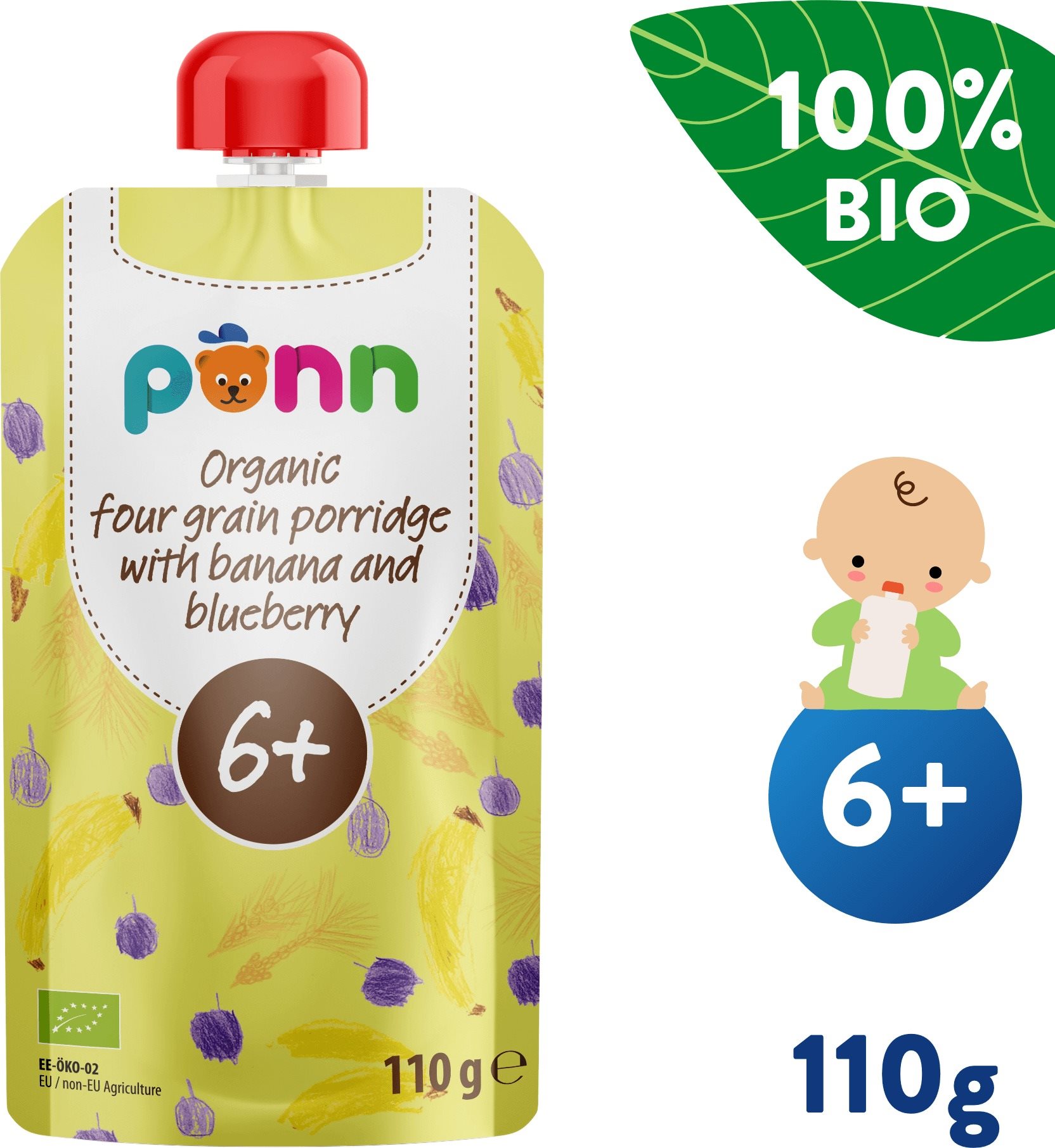 SALVEST Ponn BIO Banán s borůvkou a obilnými vločkami (110 g)