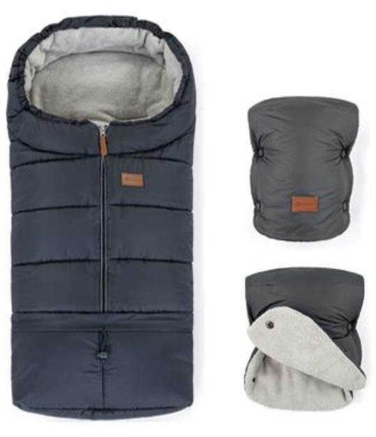 PETITE&MARS Set Fusak Jibot 3v1 + rukavice na kočárek Jasie Charcoal Grey