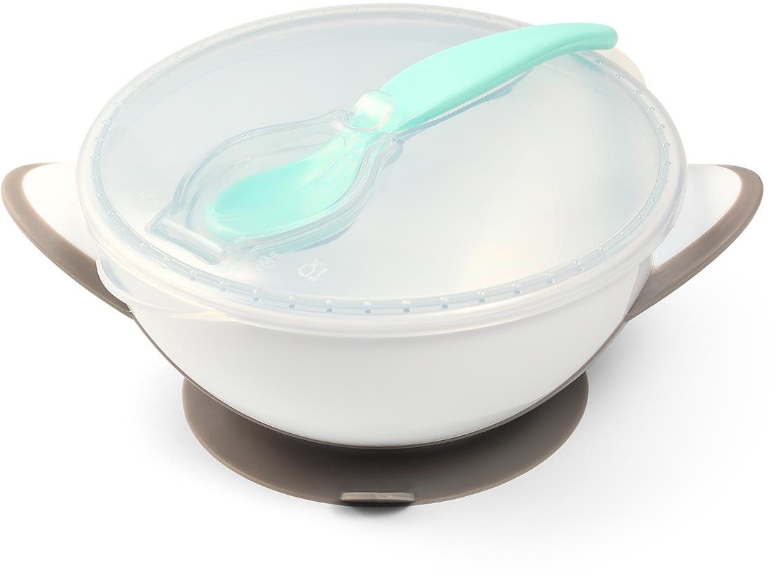 BabyOno dětská miska s přísavkou a lžičkou, šedá