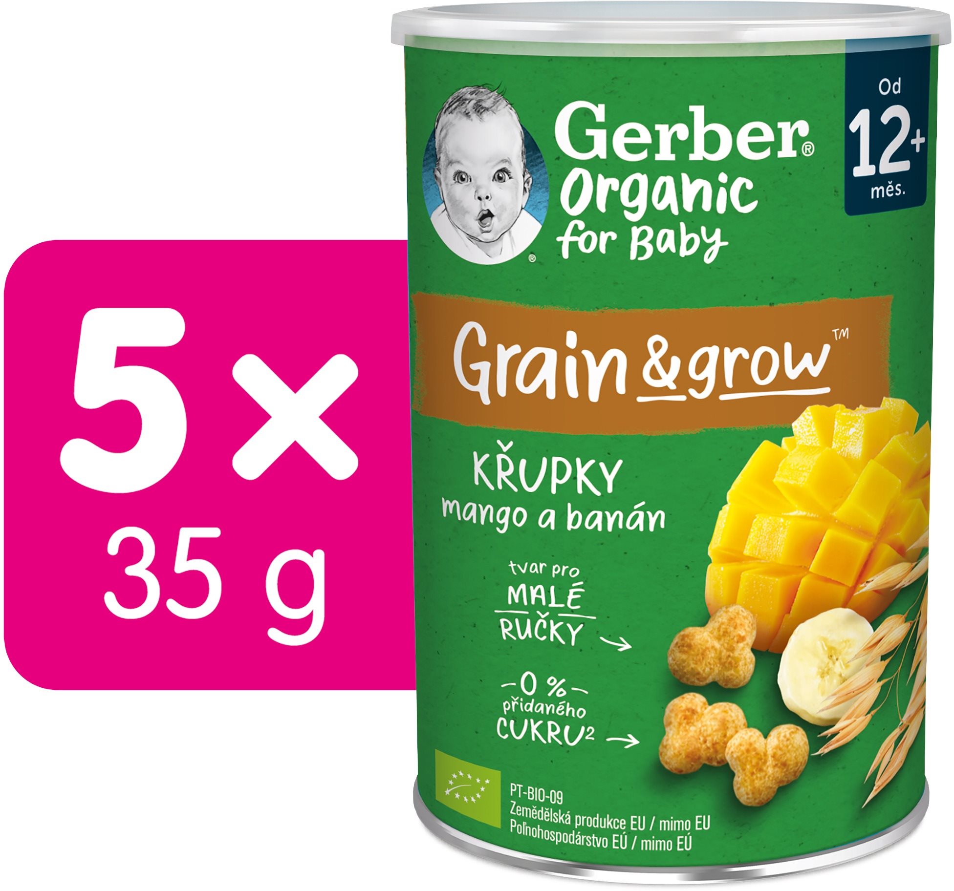 GERBER Organic křupky s mangem a banánem 5× 35 g