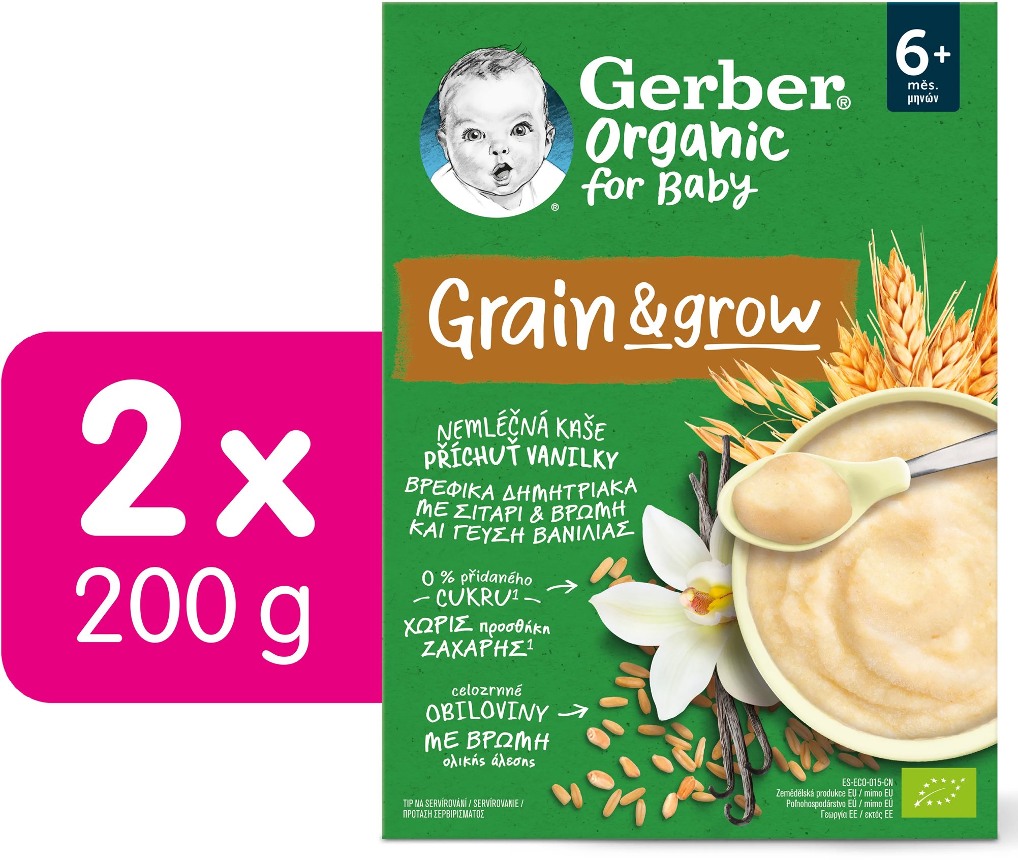 GERBER Organic nemléčná kaše s příchutí vanilky 2× 200 g