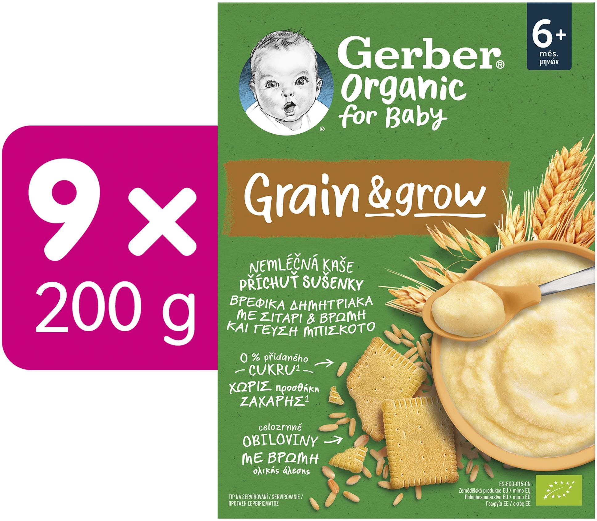 GERBER Organic nemléčná kaše s příchutí sušenky 9× 200 g