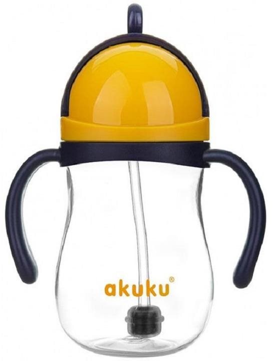 AKUKU kouzelná láhev s brčkem a závažím žlutá, 280 ml