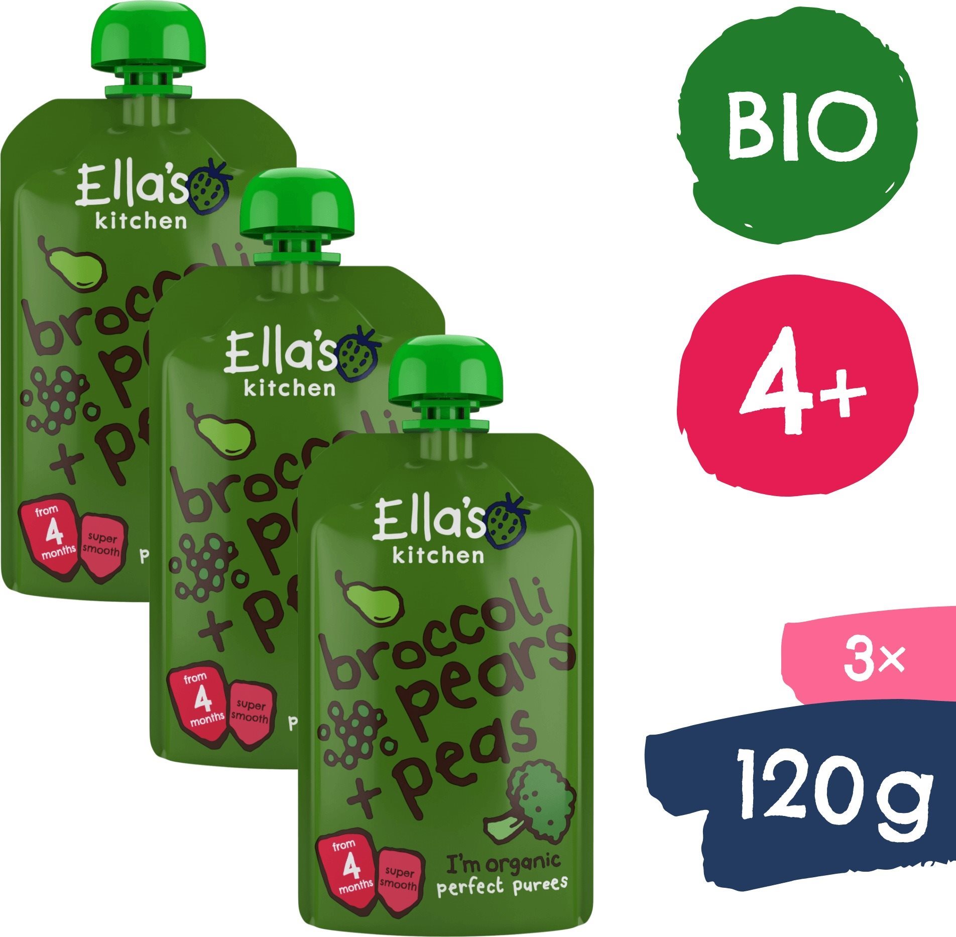 Ella's Kitchen BIO Hruška, hrášek a brokolice 3× 120 g