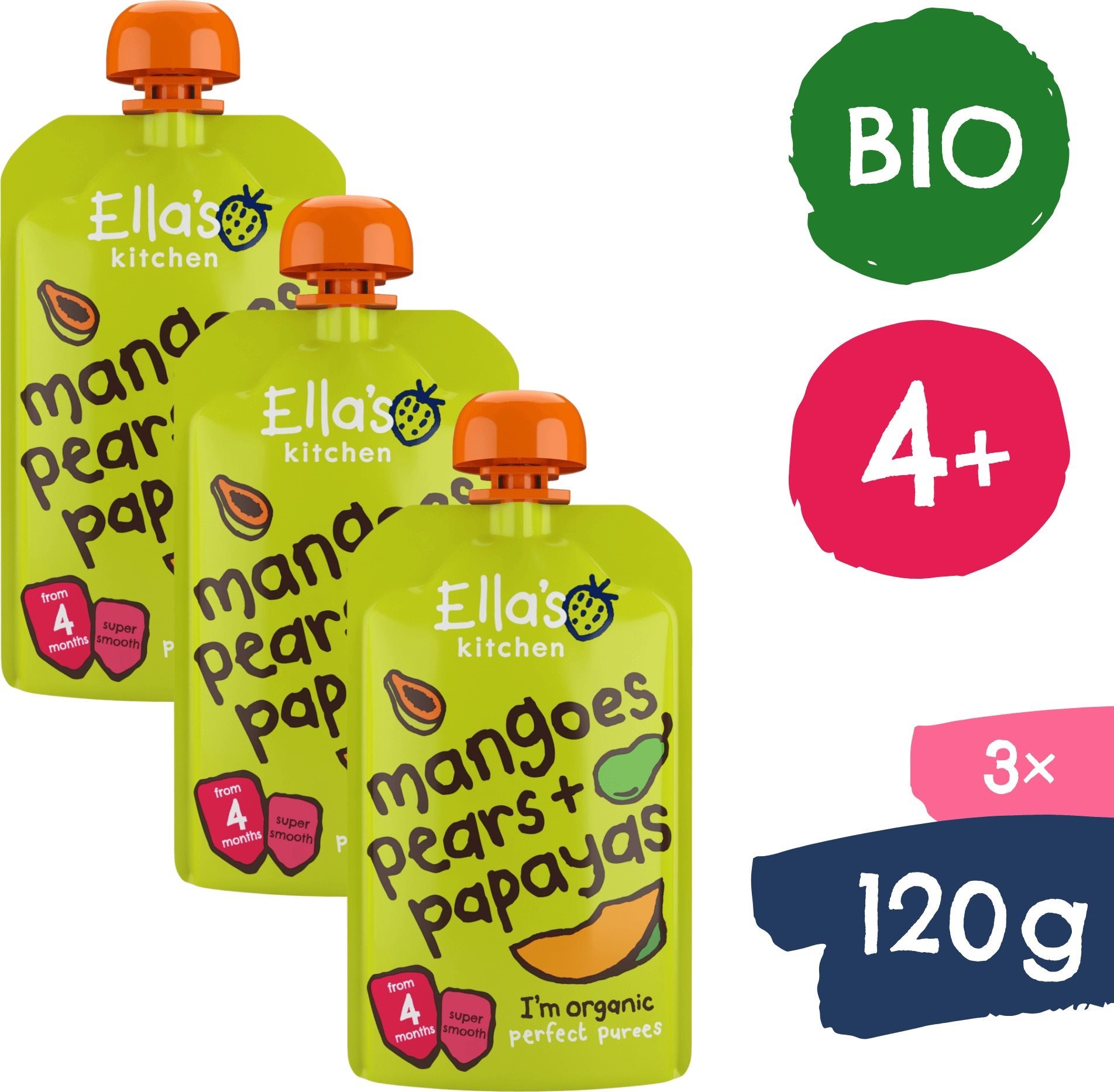 Ella's Kitchen BIO Mango, hruška a papája 3× 120 g