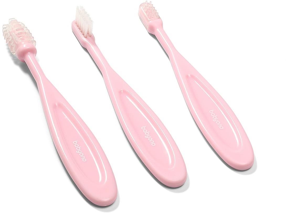 BabyOno sada dětských zubních kartáčku 3 ks, růžová