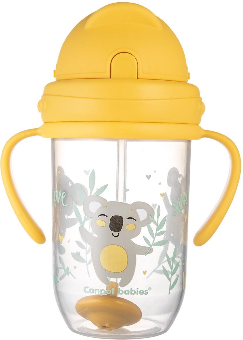 Canpol Babies nevylévací hrneček se slámkou a závažím Exotic Animals 270 ml, žlutý