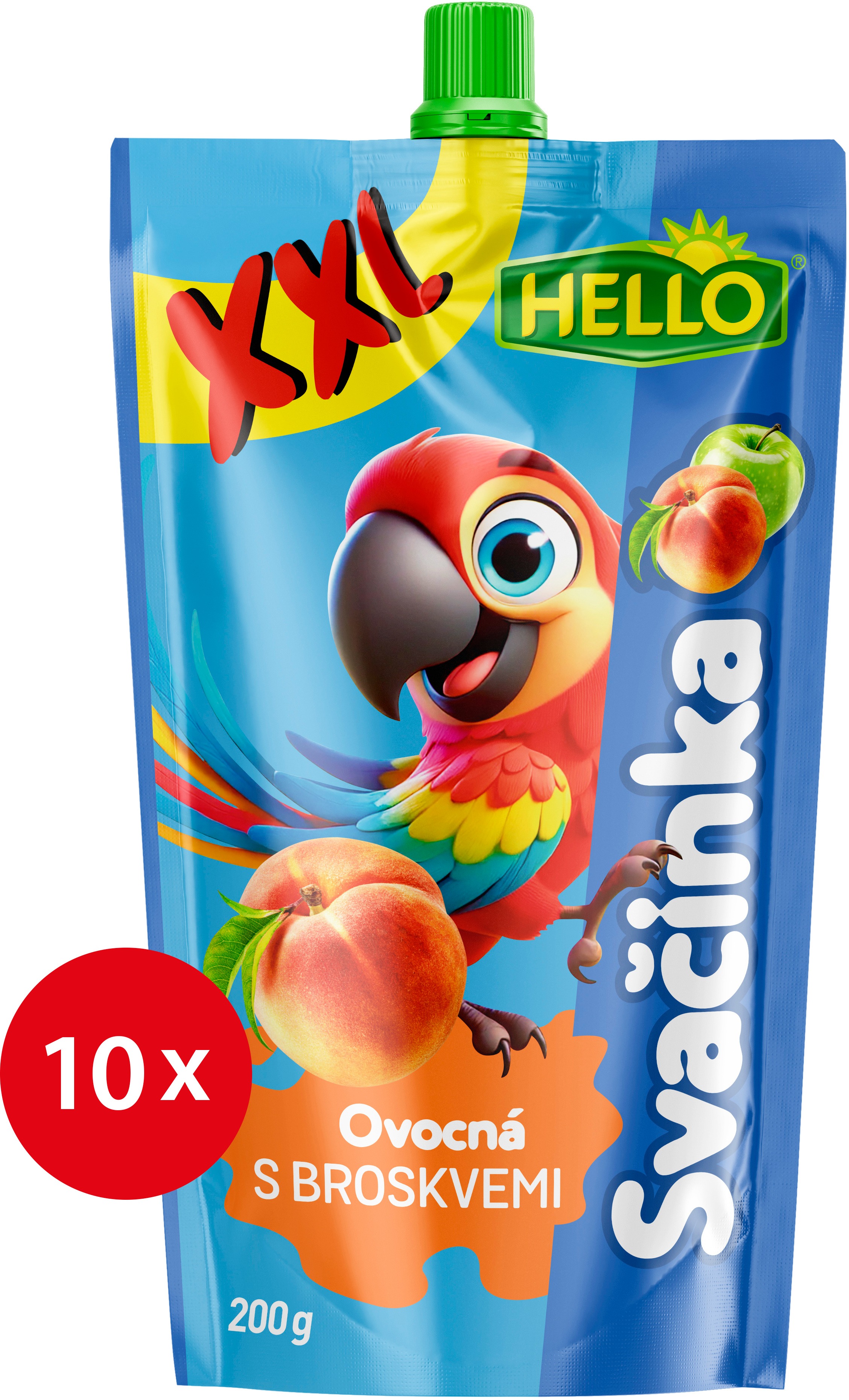 HELLO XXL ovocná kapsička s broskvemi 10× 200 g