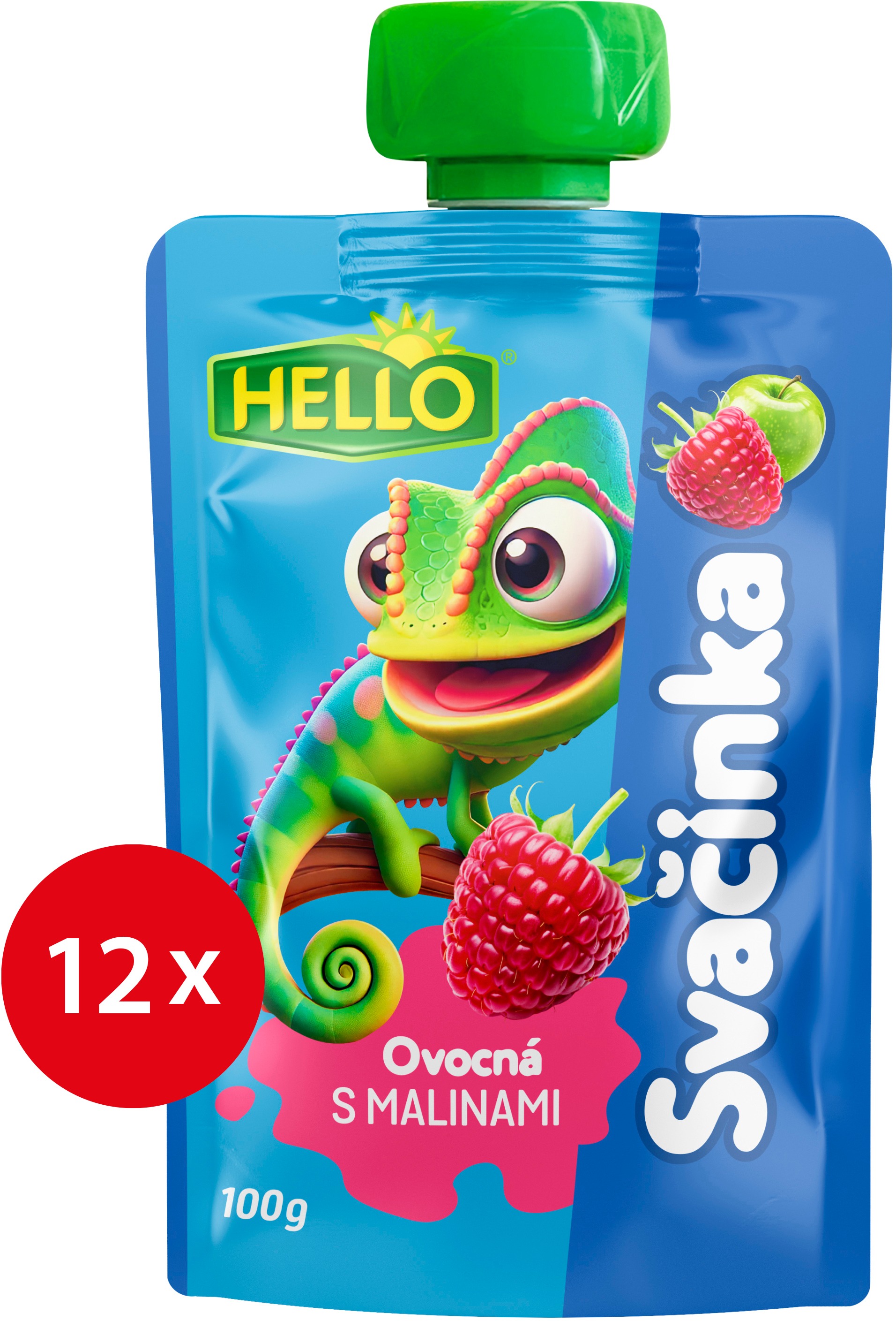 HELLO ovocná kapsička s malinami 12× 100 g