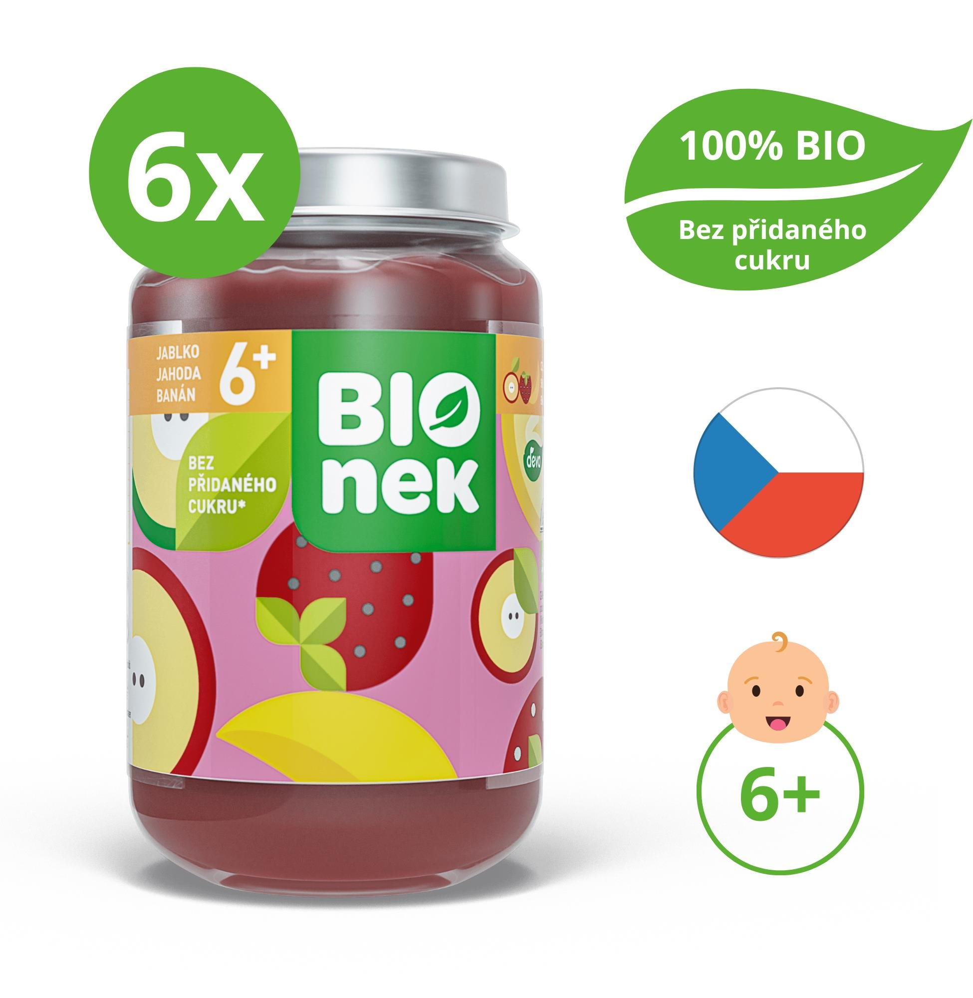 BIOnek BIO jablko, jahoda a banán 6× 190 g