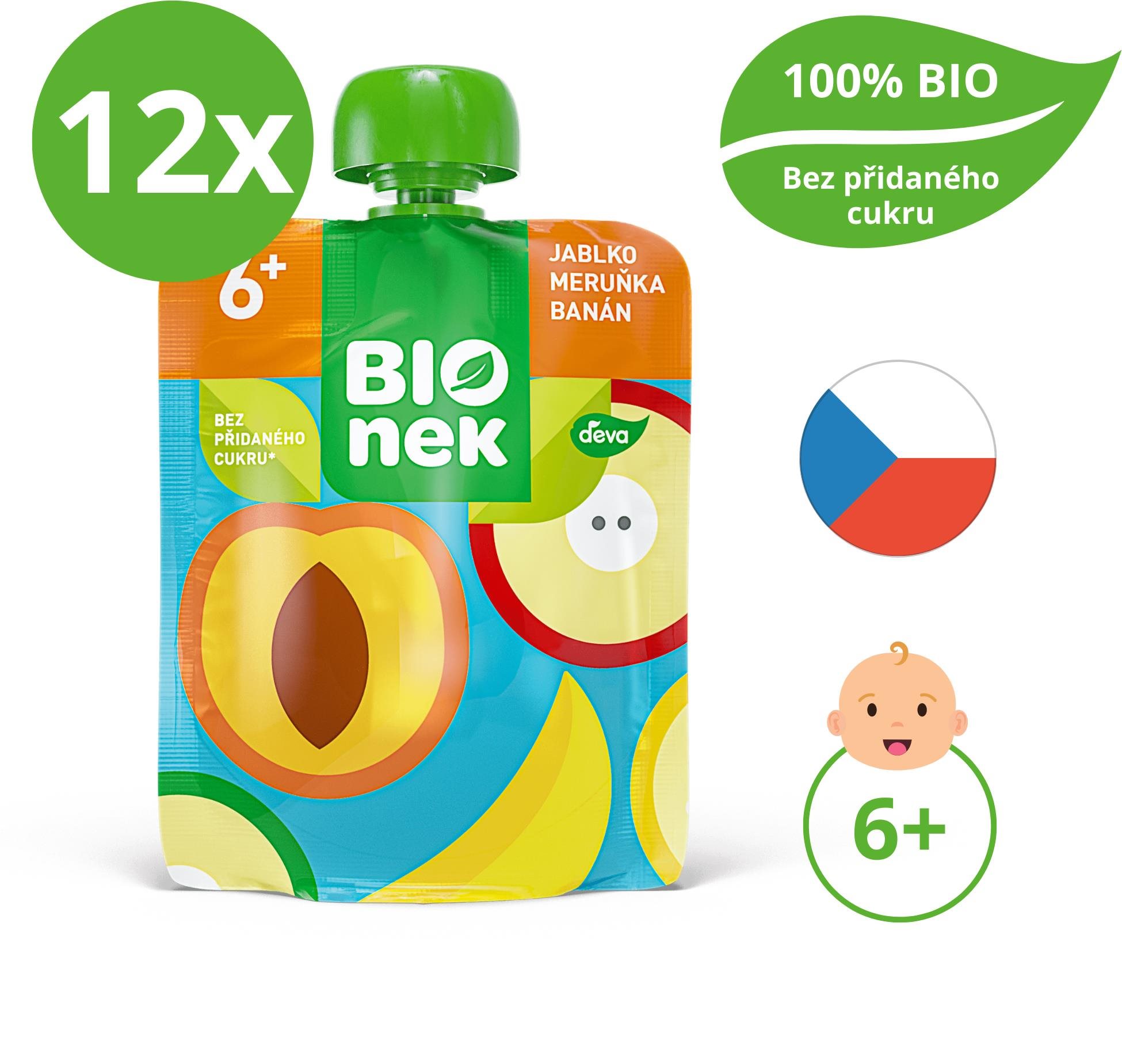 BIOnek BIO jablko, meruňka a banán 12× 90 g
