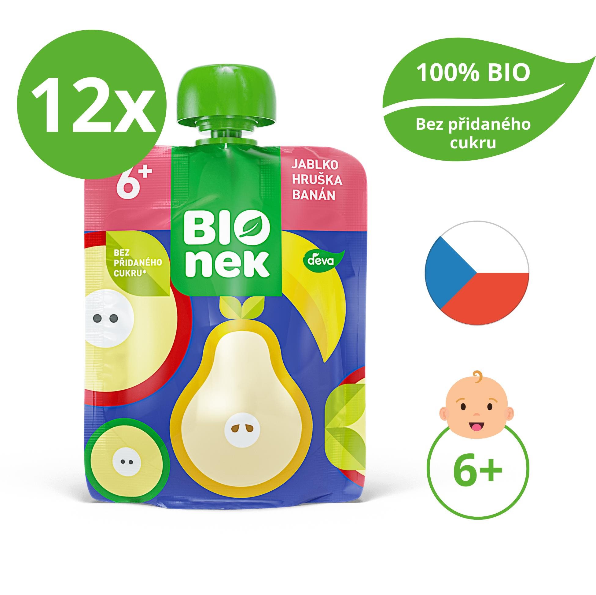 BIOnek BIO jablko, hruška a banán 12× 90 g