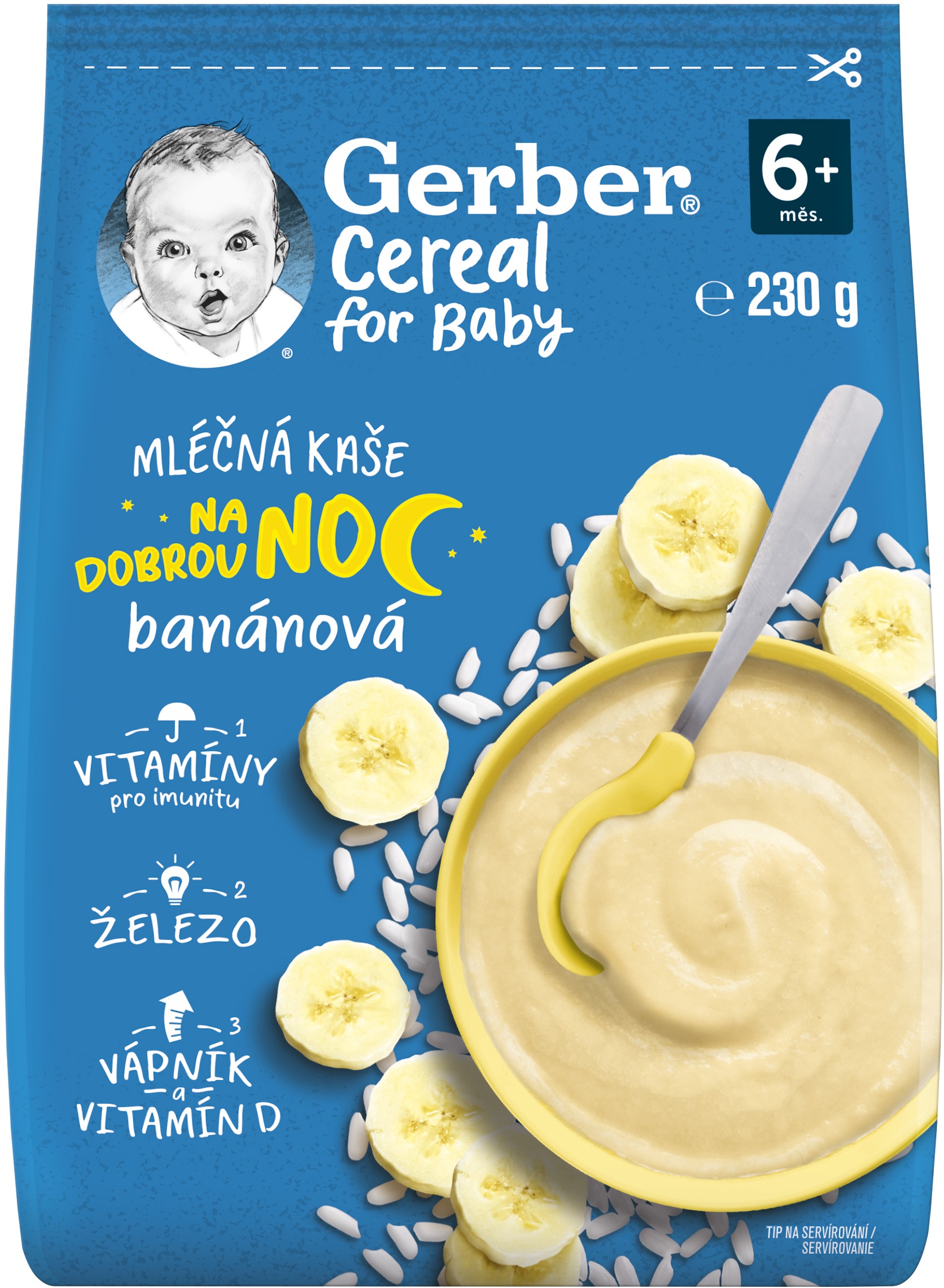 GERBER Cereal mléčná kaše Dobrou noc banánová 230 g