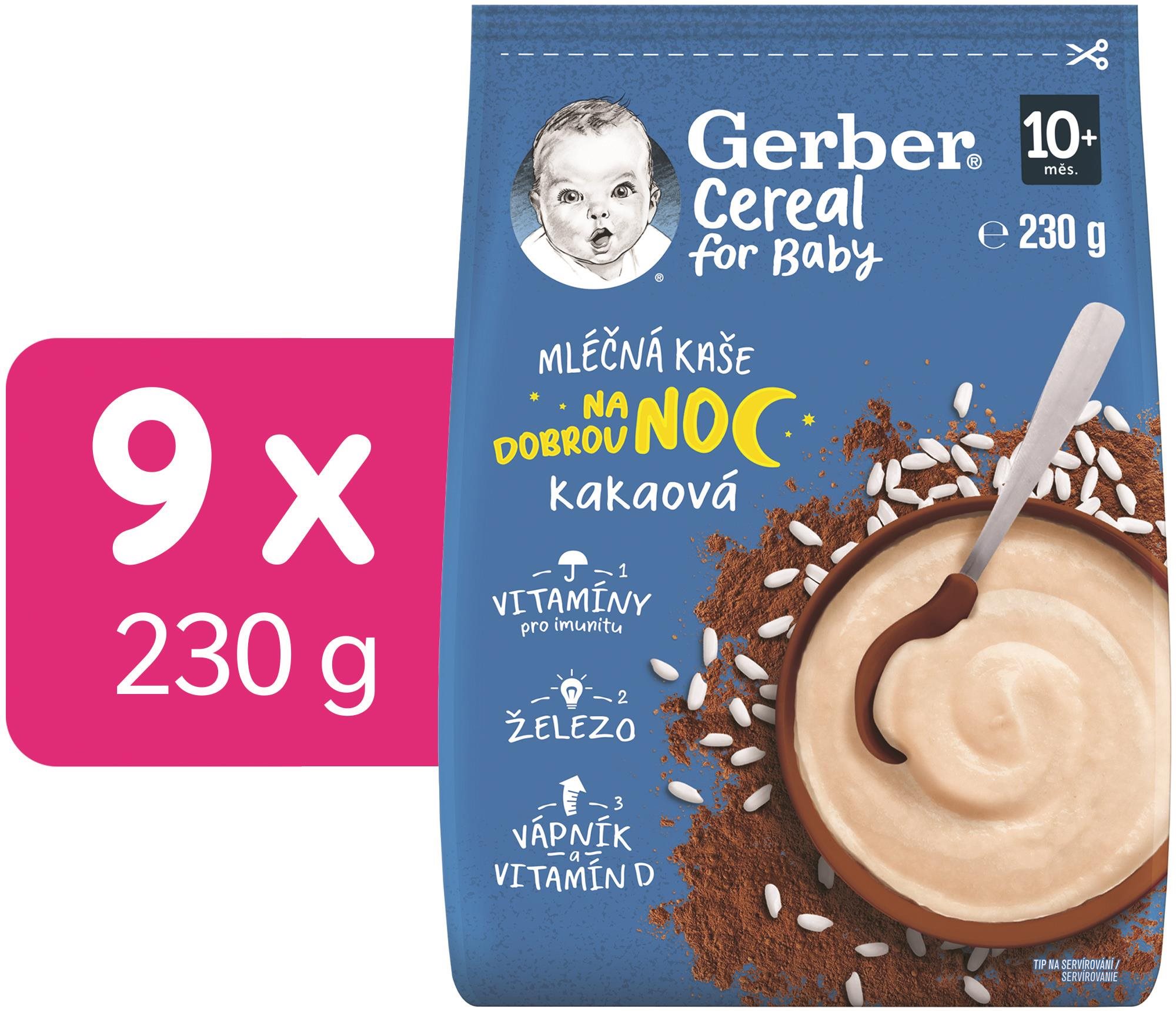GERBER Cereal mléčná kaše Dobrou noc kakaová 9× 230 g