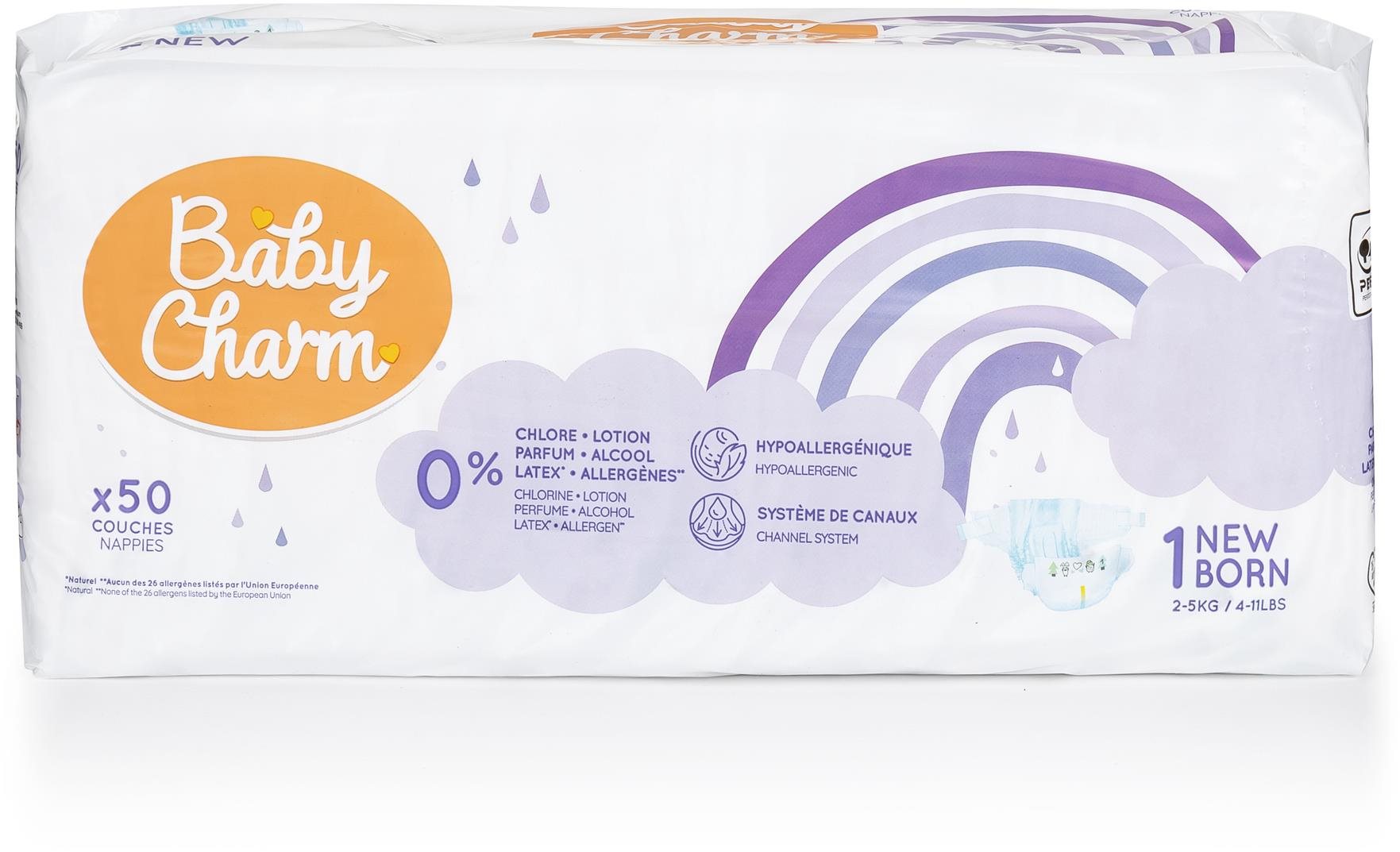 BABY CHARM Super Dry Flex vel.1 Newborn, 2-5 kg (50 ks)