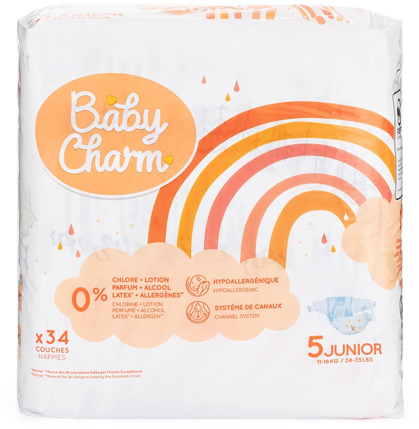 BABY CHARM Premium Super Dry Flex vel. 5 Junior, 11-16 kg (34 ks)