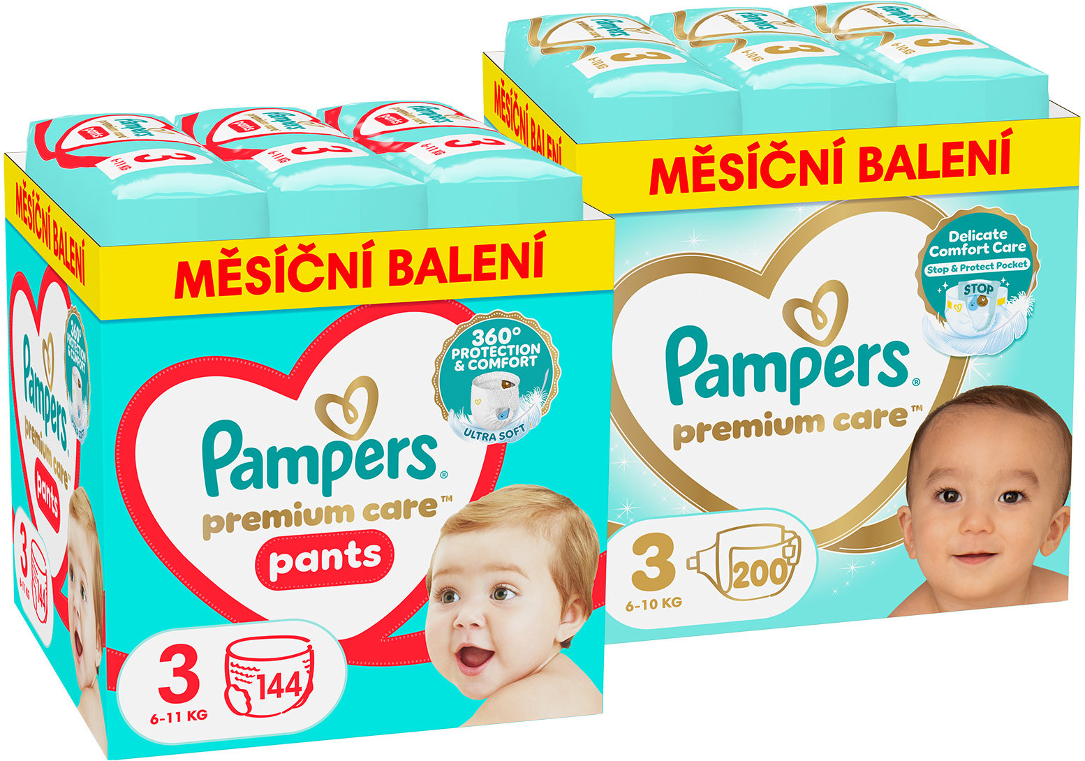 PAMPERS Premium Care vel. 3 (200 ks) + Premium Care Pants Vel. 3 (144 ks)