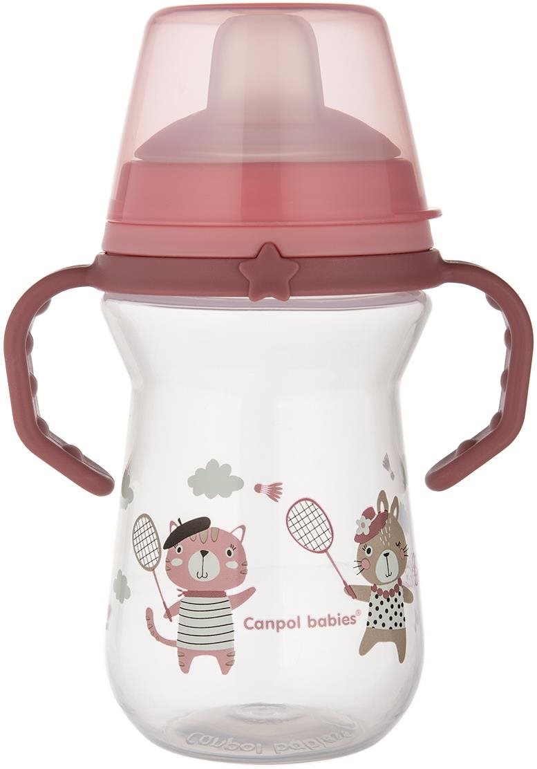 Canpol babies hrneček se silikonovým pítkem FirstCup Bonjour Paris 250 ml, růžový