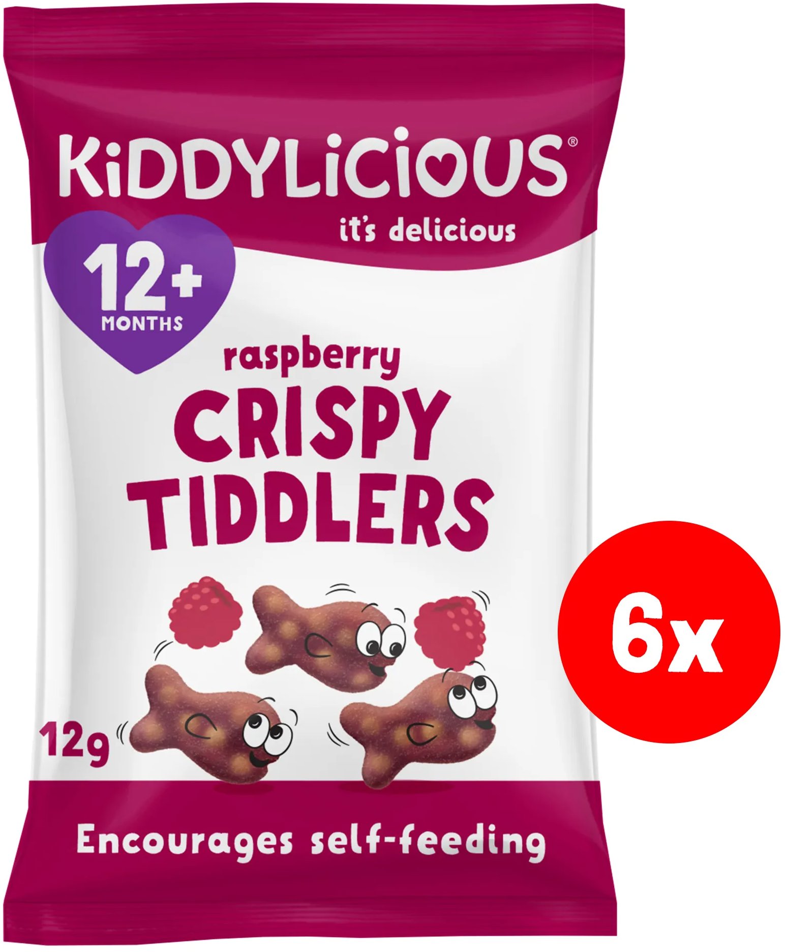 Kiddylicious rybičky křupavé malinové 72 g (6× 12 g)