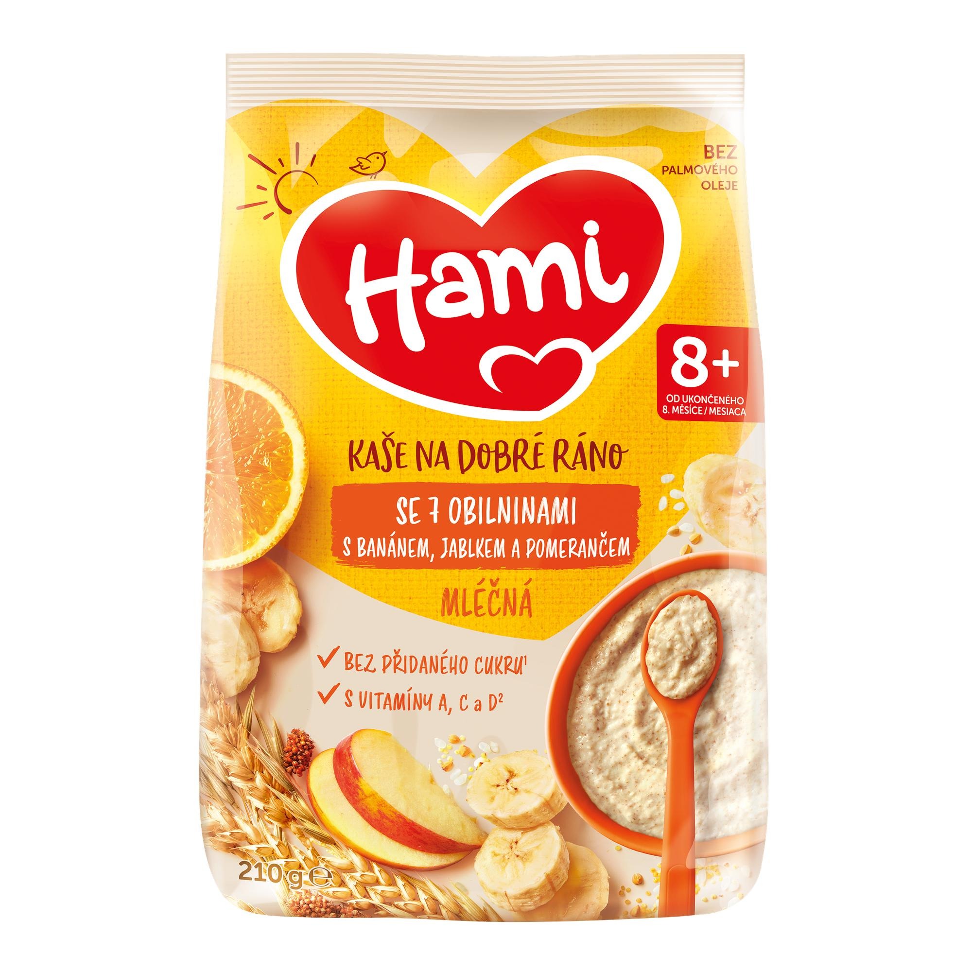 Hami mléčná kaše se 7 obilninami s banánem, jablkem a pomerančem 210 g