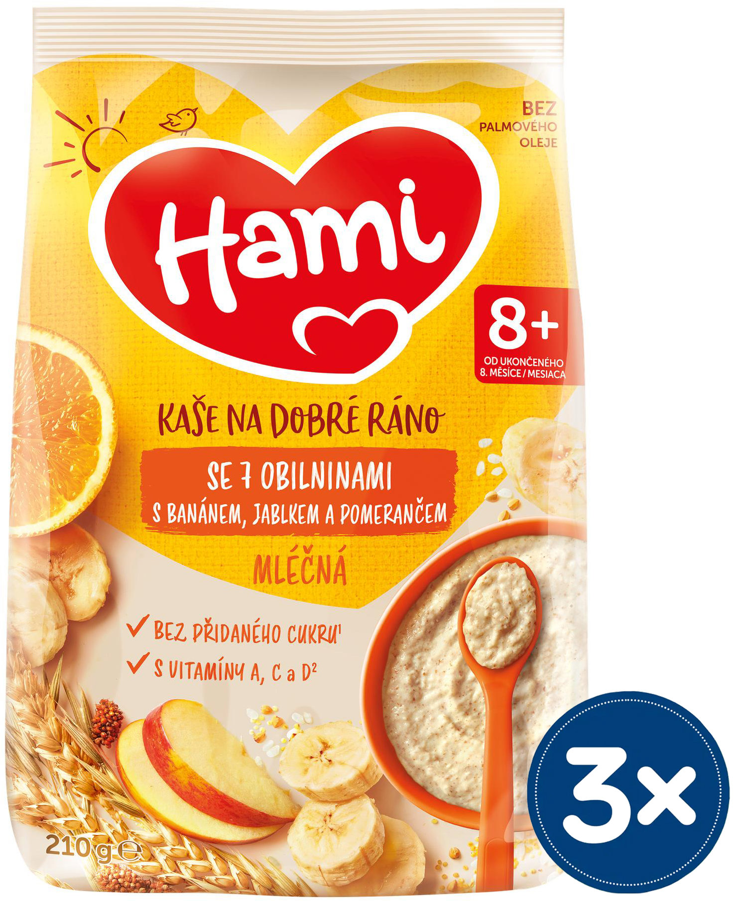 Hami mléčná kaše se 7 obilninami s banánem, jablkem a pomerančem 3× 210 g