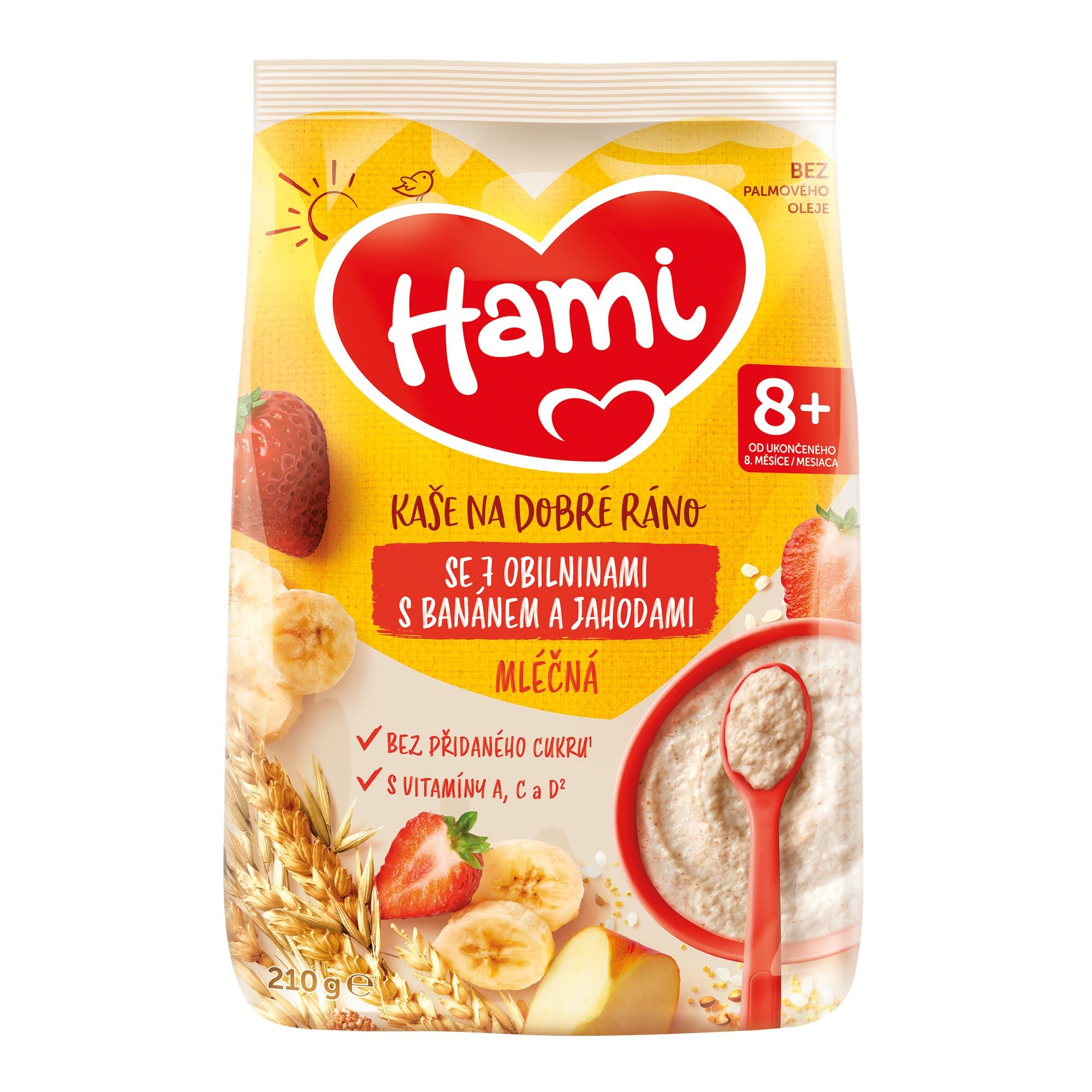 Hami mléčná kaše se 7 obilninami s banánem a jahodami 210 g
