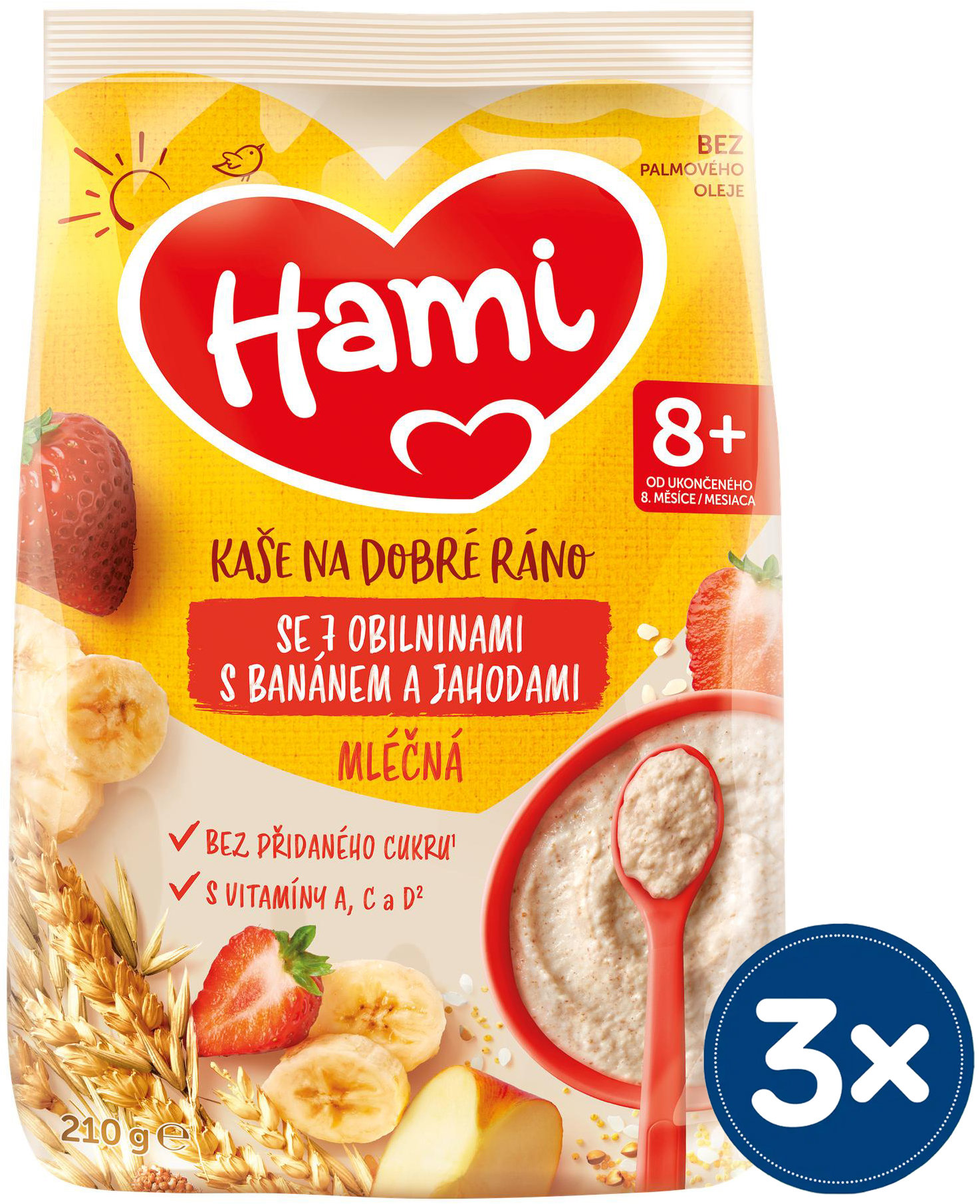 Hami mléčná kaše se 7 obilninami s banánem a jahodami 3× 210 g