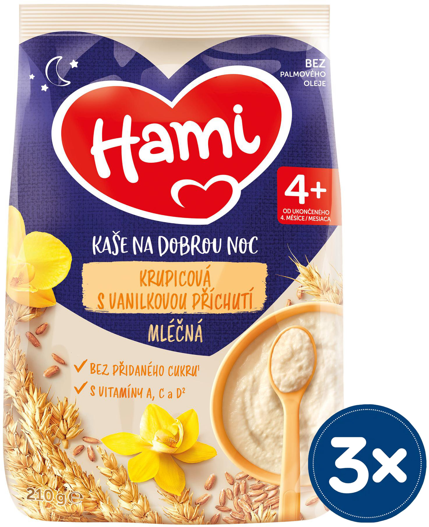 Hami mléčná kaše krupicová s vanilkovou příchutí 3× 210 g