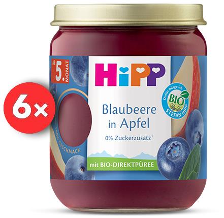 HiPP BIO SUPEROVOCE Jablko a borůvky od uk. 4.-6. měsíce, 6× 160 g