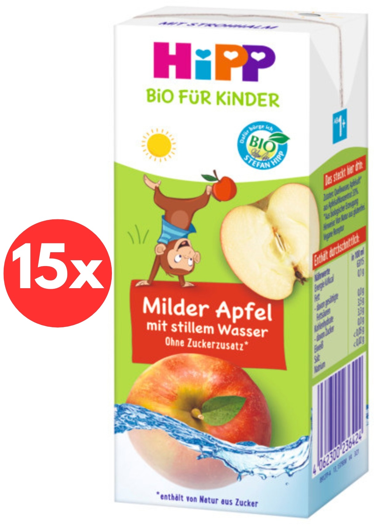 HiPP BIO jemné jablko s neperlivou pramenitou vodou 15× 200 ml, 12m+