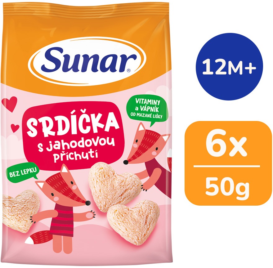 Sunar dětské křupky jahodová srdíčka 6× 50 g