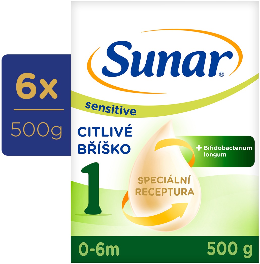 Sunar Sensitive 1 počáteční kojenecké mléko, 6× 500 g