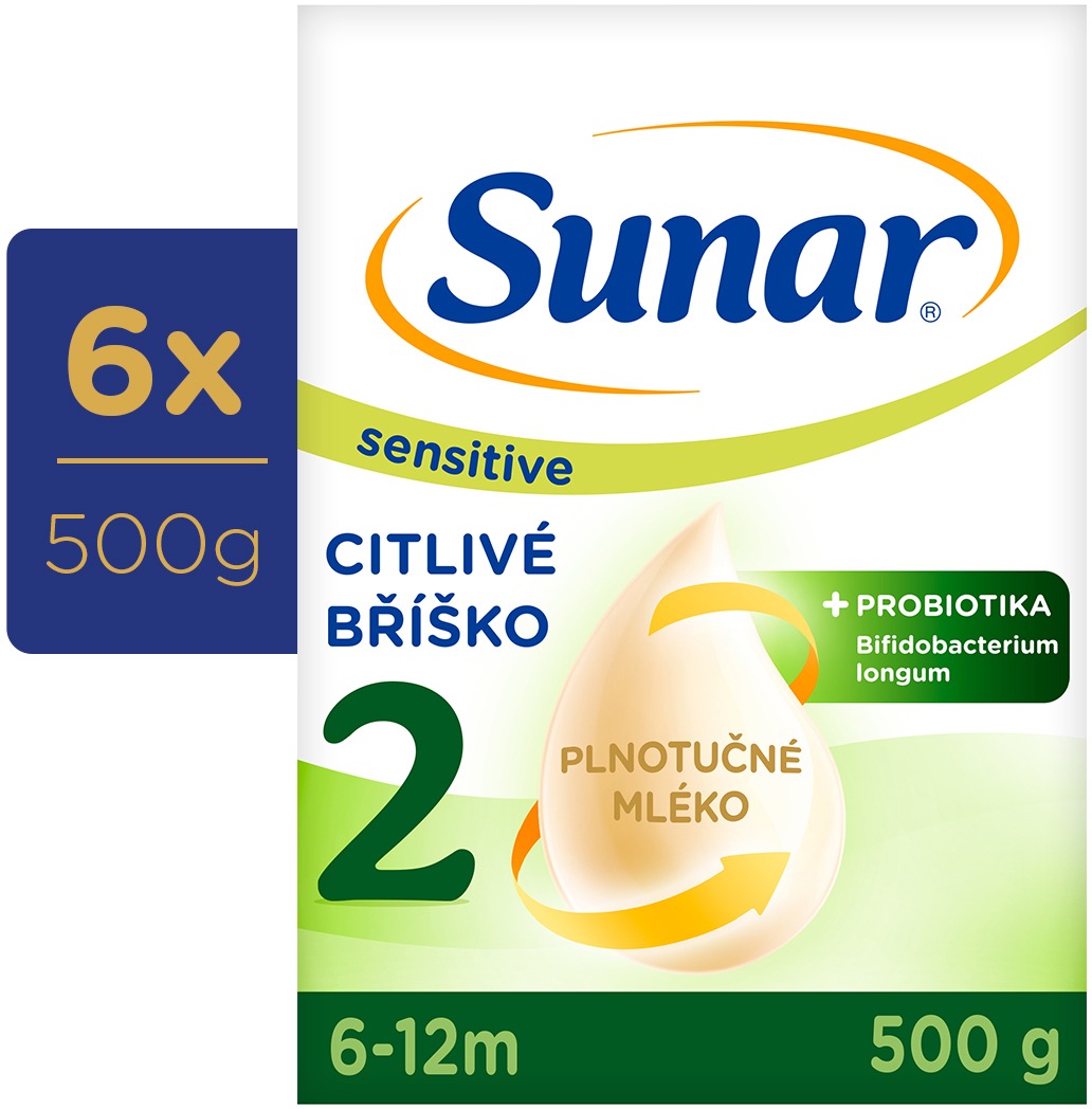 Sunar Sensitive 2 pokračovací kojenecké mléko, 6× 500 g