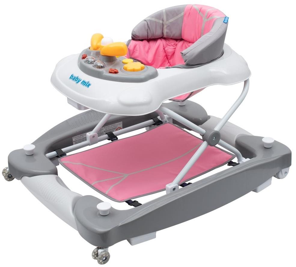 BABY MIX dětské chodítko s houpačkou a silikonovými kolečky růžové