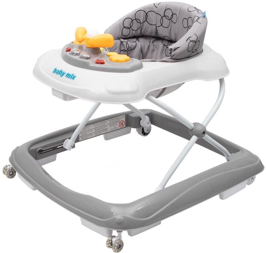 BABY MIX dětské chodítko s volantem a silikonovými kolečky tmavě šedý