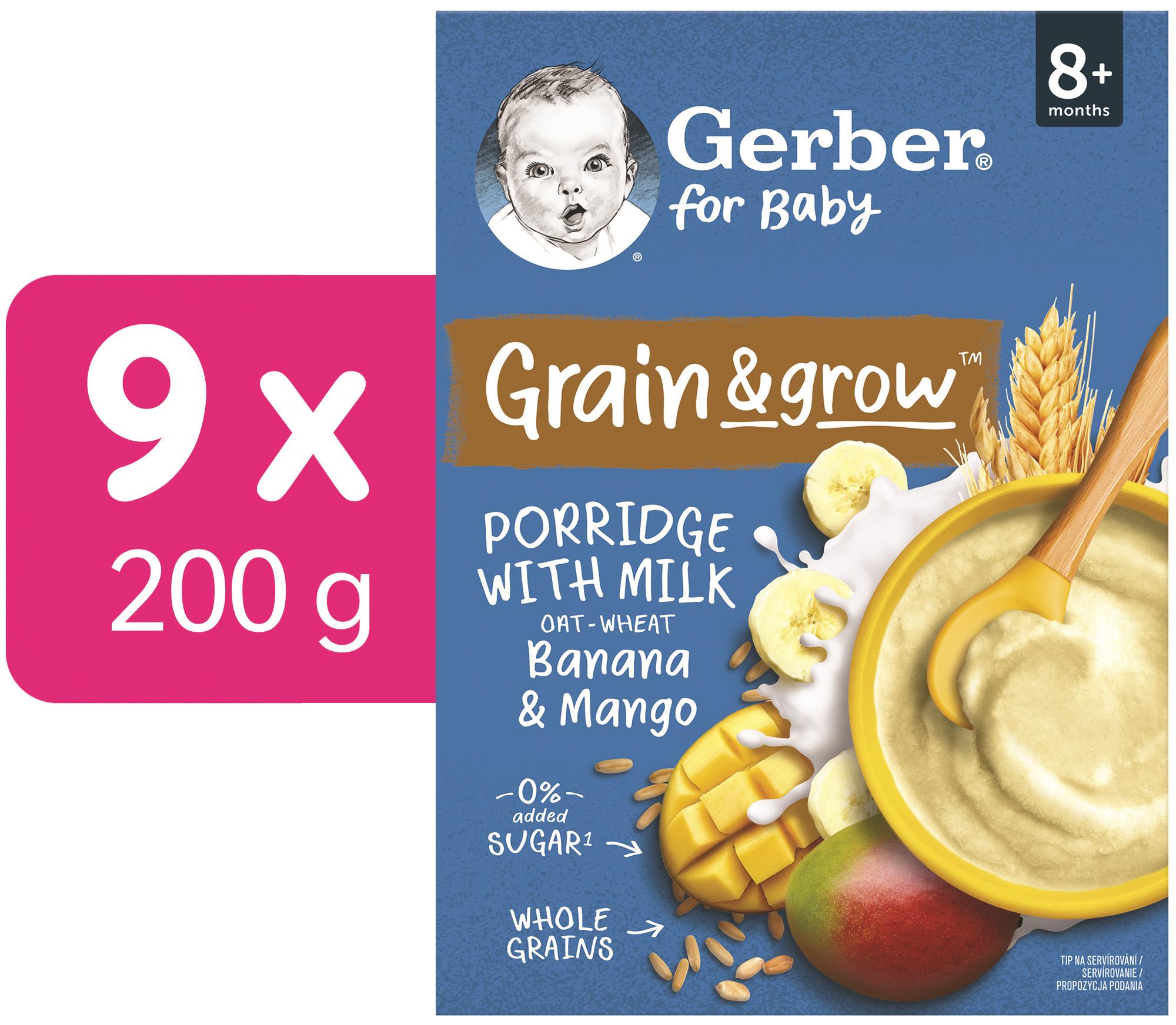 GERBER mléčná kaše pšenično-ovesná banán a mango 9× 200 g
