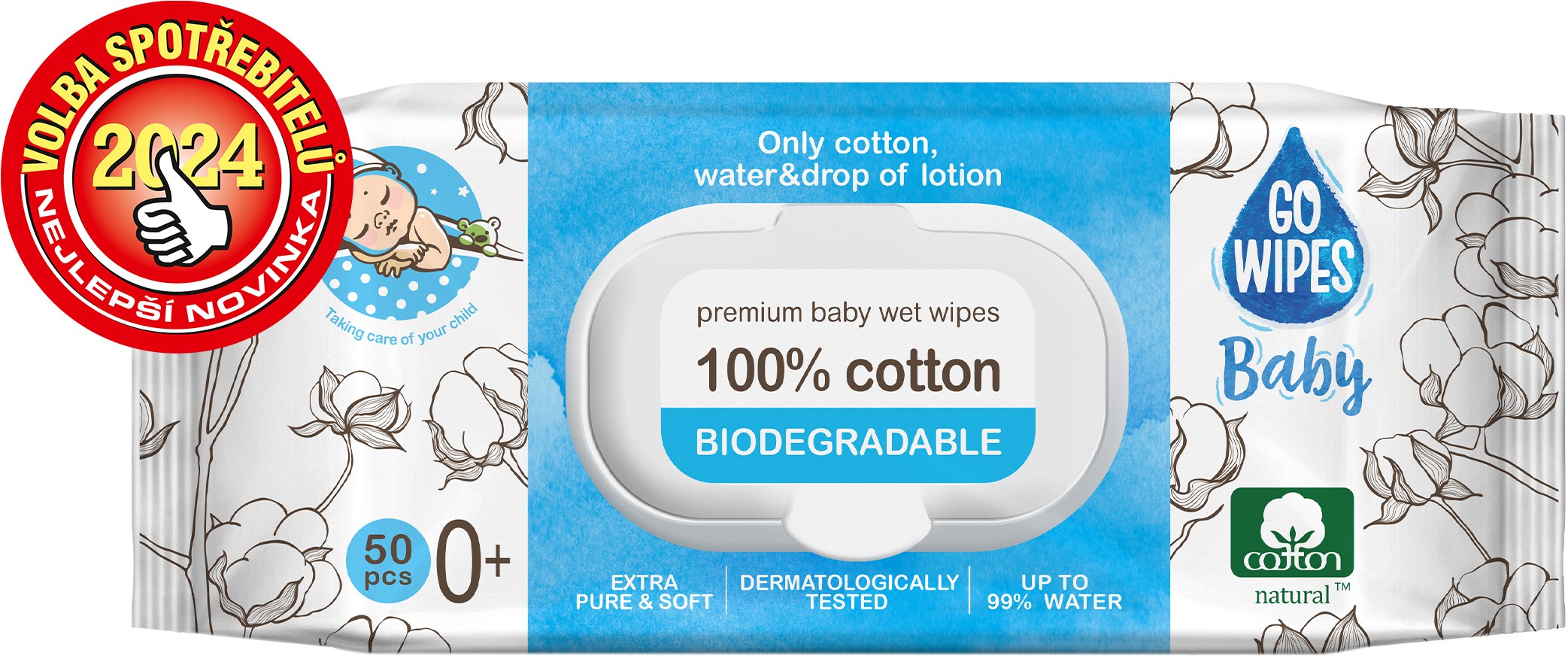 GoWipes 99 % vody Plastic Free 50 ks