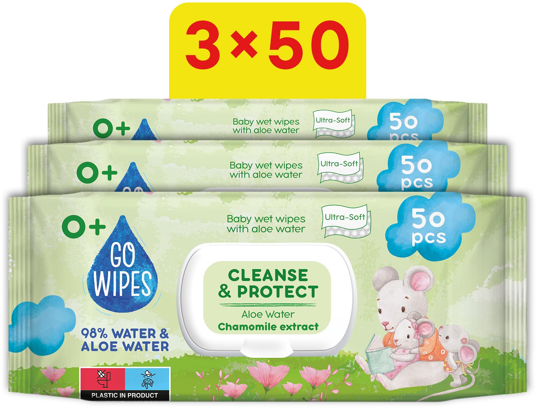 GoWipes s Aloe vodou a heřmánkem 3× 50 ks (150 ks)