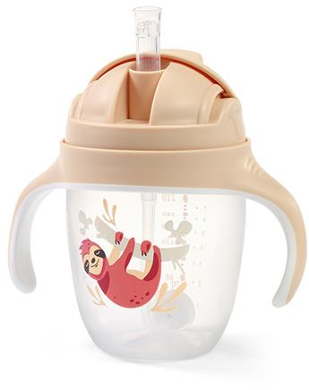 BabyOno Hrnek učicí s brčkem 240 ml, růžový