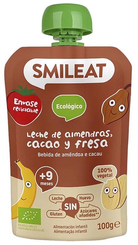 SMILEAT Bio kapsička mandlové mléko, jablko, banán, jahoda, rýže a kakao 100 g