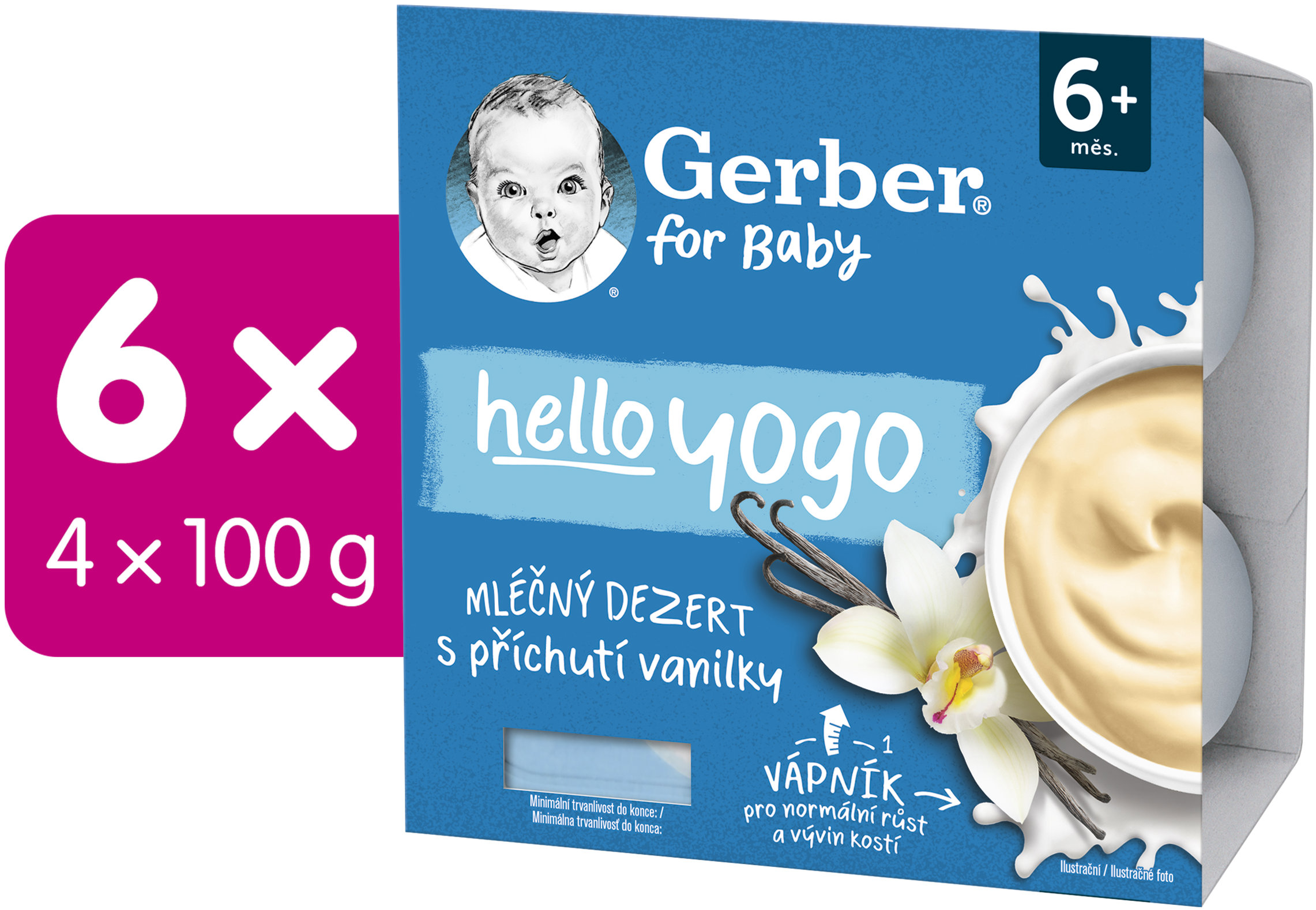 GERBER Hello Yogo mléčný dezert s příchutí vanilky 6× (4× 100 g)