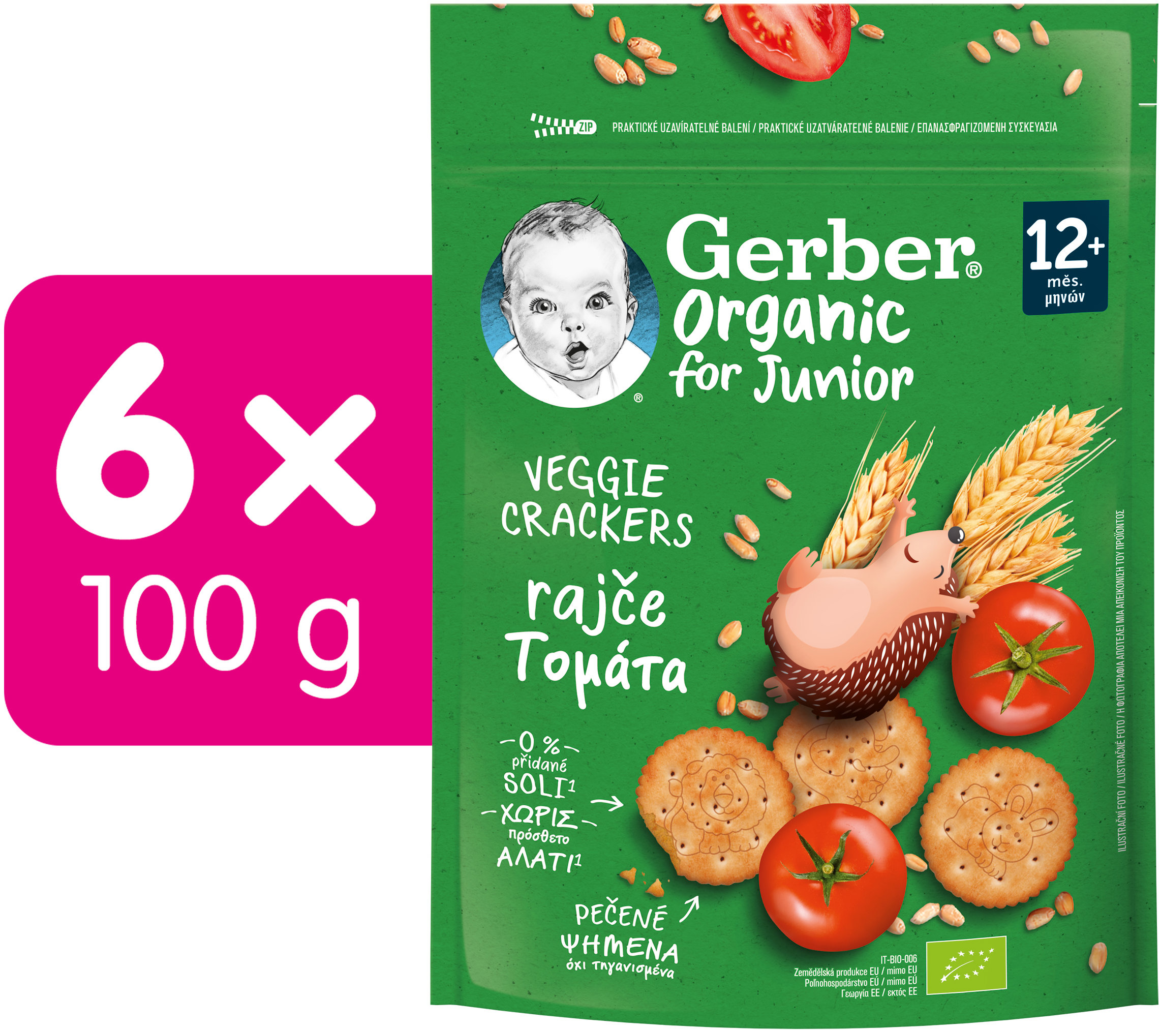 GERBER Organic krekry s rajčaty 6× 100 g