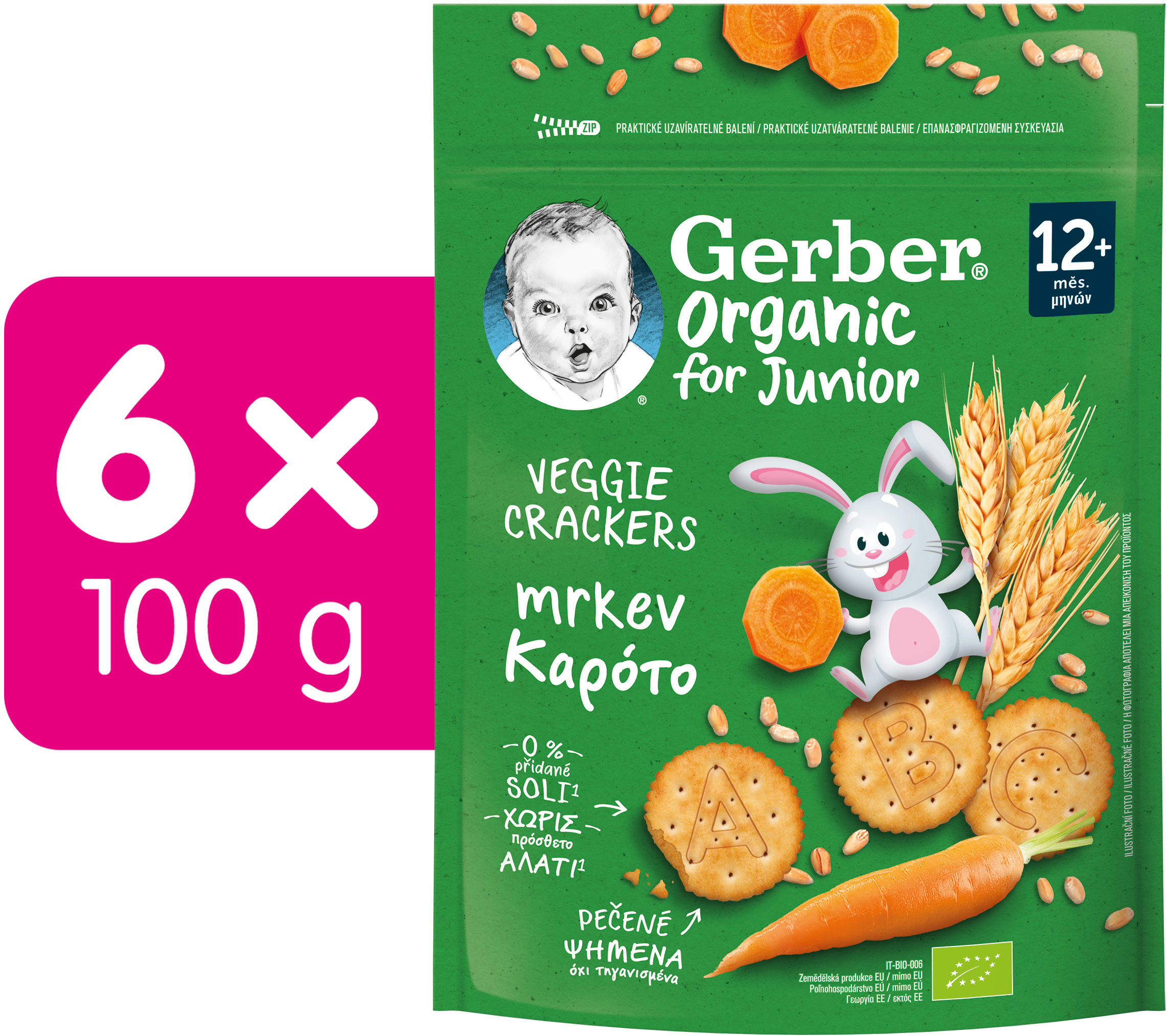 GERBER Organic krekry s mrkví 6× 100 g