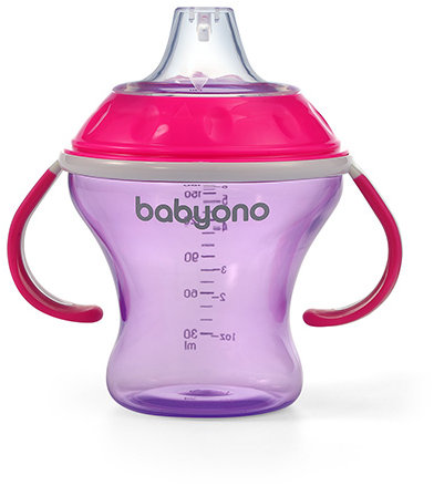 BabyOno Dětský netekoucí s měkkým náustkem 180 ml, růžový
