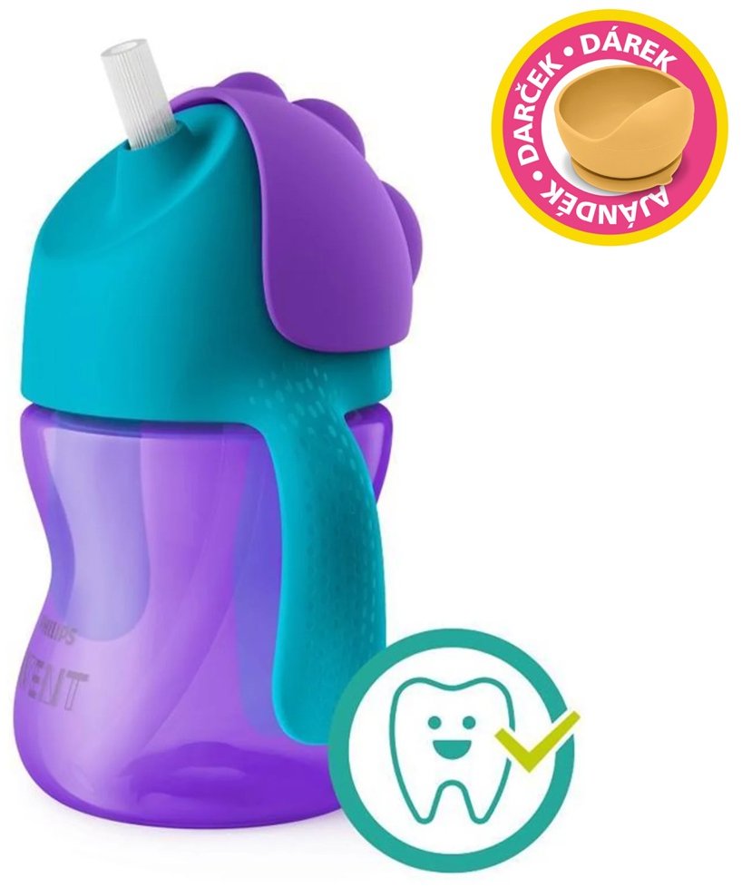 Philips AVENT Hrneček s ohebným brčkem 200 ml dívka + dárek Petite&Mars miska 6m+