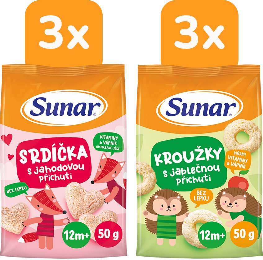 Sunar dětský mix jahodové a jablečné křupky 6× 50 g
