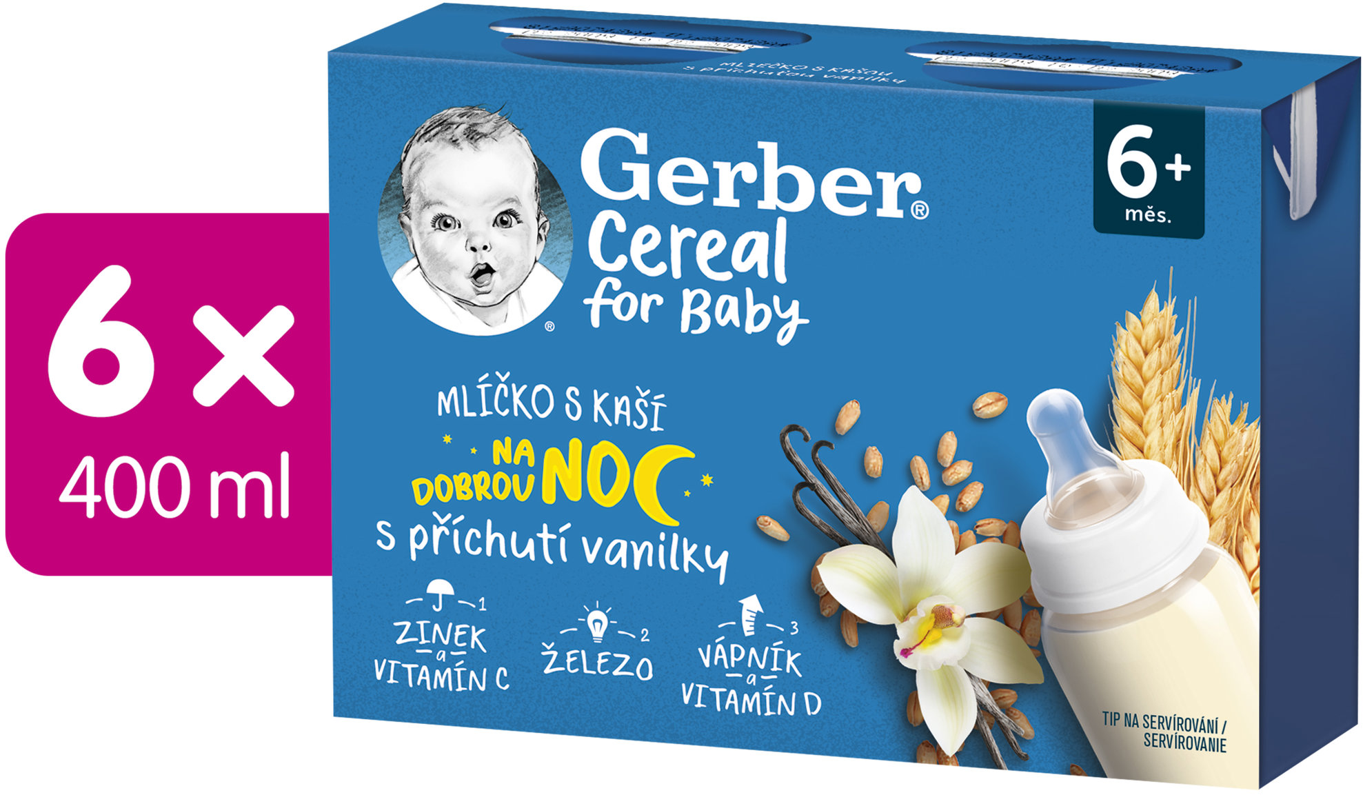 GERBER Cereal mlíčko s kaší s příchutí vanilky 6× (2× 200 ml)