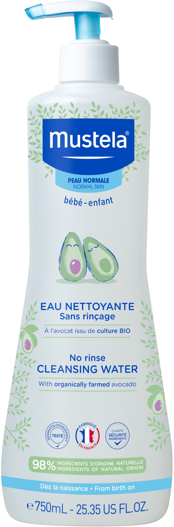 MUSTELA Jemná čisticí voda s organicky pěstovaným avokádem 750 ml