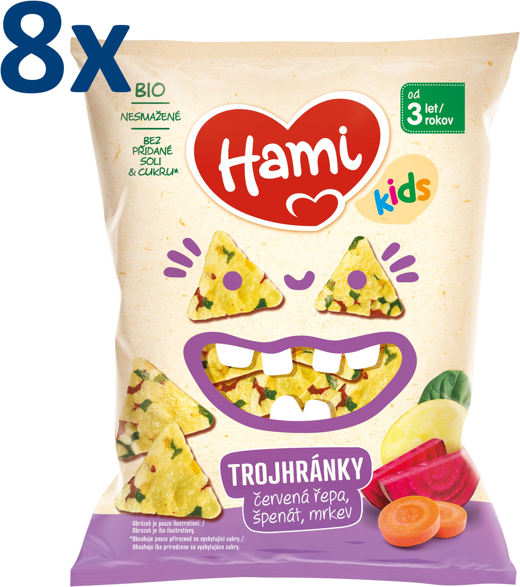 HAMI Trojhránky červená řepa, špenát, mrkev 8× 30 g